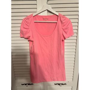 LILLY PULITZER 100%‎ PRIMA COTTON ROUCHED SHOULDER PREPPY COSTAL TEE SZ M